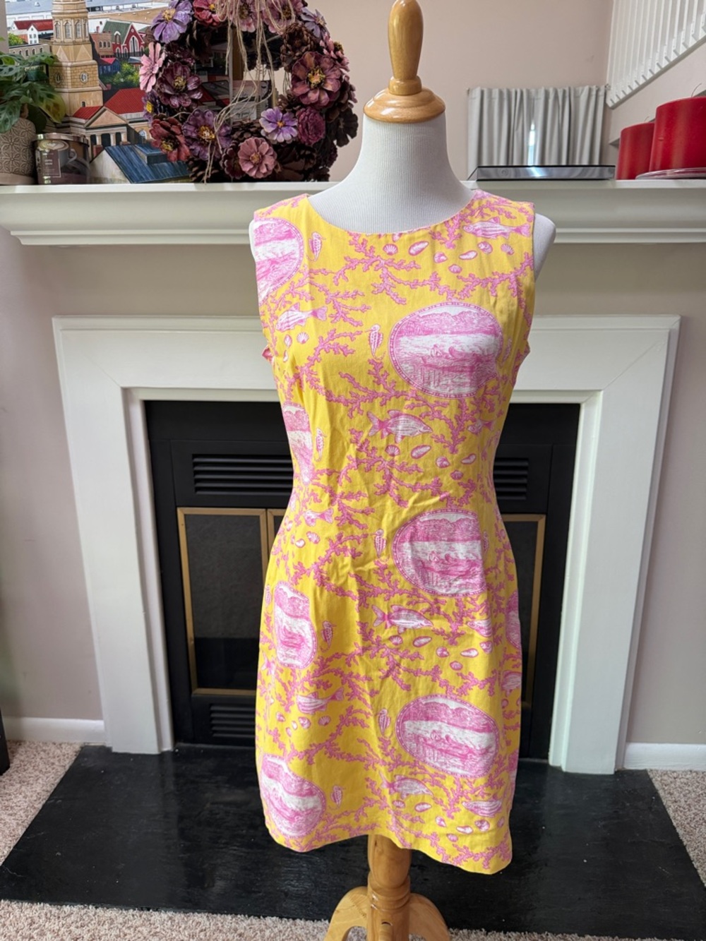 Leggiadro Yellow & Pink Printed Sleeveless Mini Dress